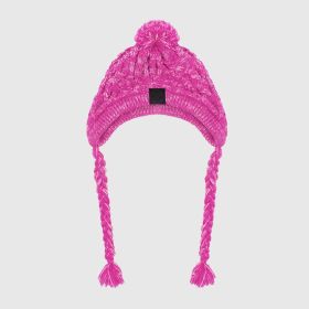 Fur Ball Warm And Windproof Fluffy Ball Knitting Method Dog Fighting Hat (Color: Pink, size: L)